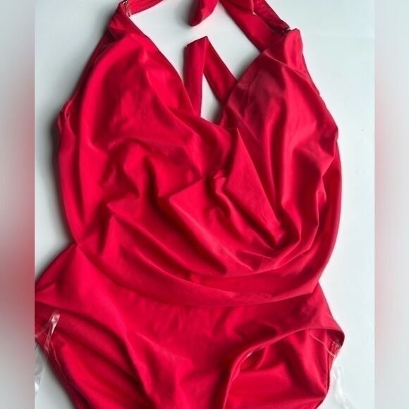 BAR III Solid Cowlneck One Piece Swimsuits Small Paradise Red swimwear size S - Picture 9 of 13